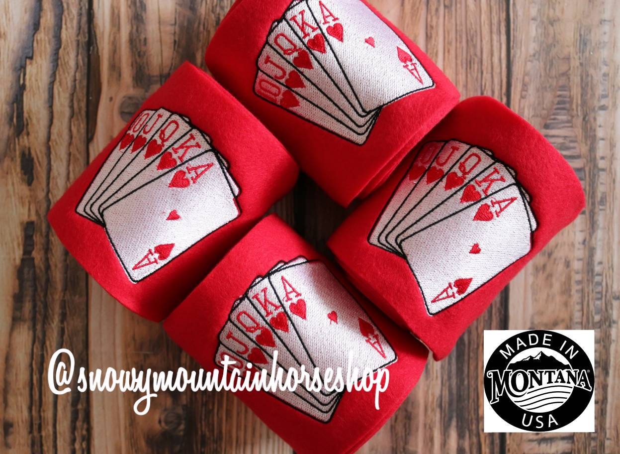 Polo Wraps / Stable Wraps, Set of 4 OR Set of 2  Standard Size, Embroidered Polo Wraps Royal Flush Poker Card