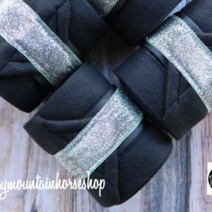 Polo Wraps / Stable Wraps, Set of 2 OR 4 , Standard or Yearling/ Pony Size, Silver Glitter Black Base