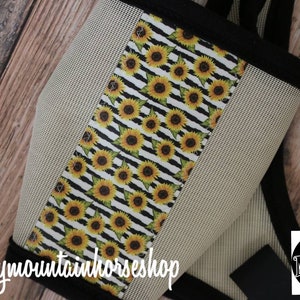 Fly Mask For Horses, Handmade in the USA Montana, Sunflowers and Stripes,  Choose Size