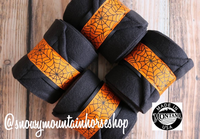Polo Wraps Stable Wraps Set of 4 or 2 Standard OR Pony Yearling Size Halloween Spider Web