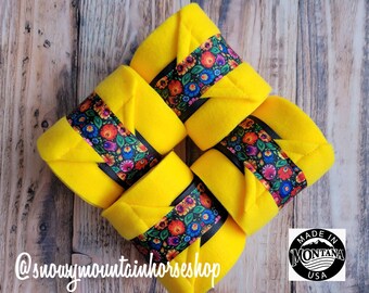 Polo Wraps / Stable Wraps, Set of 2 OR  4 , Standard or Yearling/ Pony Size, Floral Flowers, Choose Base Color