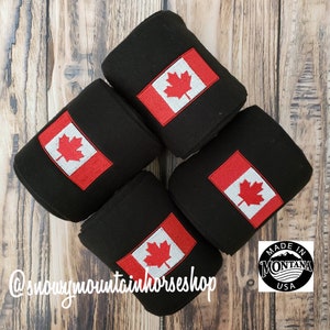 Embroidered Canada Flag Polo Wraps / Stable Wraps, Set of 4 OR Set of 2, Standard Horse Size Choose Base Color