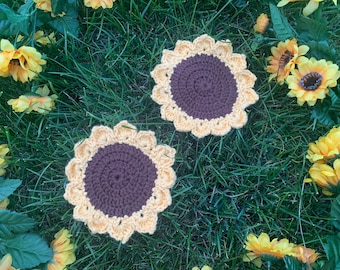 Handmade cute crochet sunflower coasters