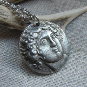 Apollo pendant ancient Greece copy of coin medallion disk necklace jewelry spiritual silver gothic jewellery ceremonial wiccan amulet