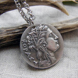 Persephone Kore and Nike ancient Greece copy of coin pendant necklace jewelry spiritual silver gothic jewellery ceremonial wiccan amulet
