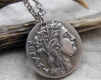 Persefone Kore och Nike antikens Grekland kopia av mynt hänge halsband smycken andlig silver gotiska smycken ceremoniell wiccan amulett