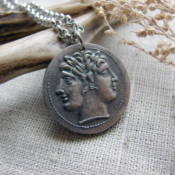 Janus ancient Roman copy of coin two-faced god Replica ancient pendant necklace jewelry silver jewellery ceremonial wiccan amulet