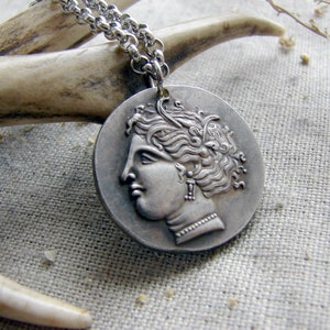Demeter ancient Greece copy of coin pendant necklace jewelry spiritual silver gothic jewellery ceremonial wiccan amulet