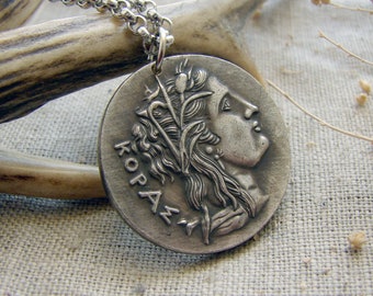 Persephone Kore and Nike ancient Greece copy of coin pendant necklace jewelry spiritual silver gothic jewellery ceremonial wiccan amulet