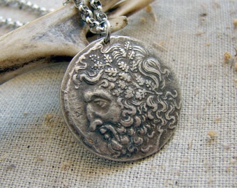 Zeus and Dione ancient Greece copy of coin pendant necklace jewelry spiritual silver gothic jewellery ceremonial wiccan amulet