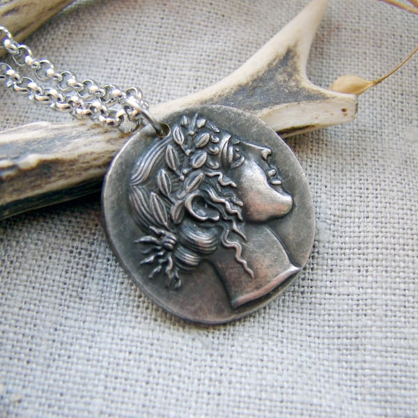 Apollo ancient Greece copy of coin pendant necklace jewelry spiritual silver gothic jewellery ceremonial wiccan amulet