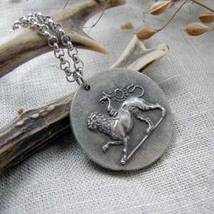 Ancient Greece copy of coin with Lion chimaera and Dove pendant necklace jewelry spiritual silver gothic jewellery ceremonial wiccan amulet