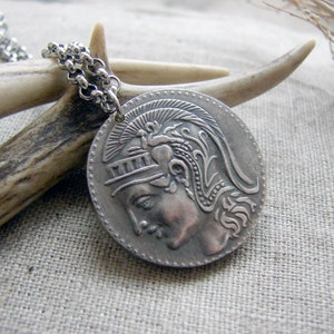 Athéna et hibou copie grecque antique de collier pendentif pièce de monnaie bijoux spirituels argent gothique bijoux cérémoniels wiccane amulette