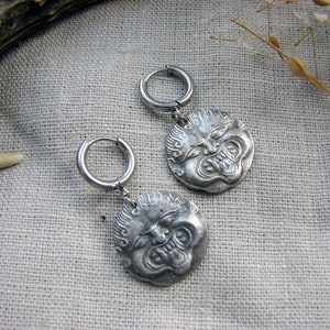 Medusa Gorgon earrings, Gorgoneion ancient Greece copy of coin jewelry, greek protection amulet, silver gothic jewellery, wiccan present