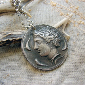Persephone Kore and Nike ancient Greece copy of coin pendant necklace jewelry spiritual silver gothic jewellery ceremonial wiccan amulet