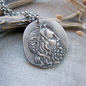 Poseidon Pendant Greece copy of ancient coin medallion pendant necklace, jewelry silver gothic ceremonial medidation amulet for sailor