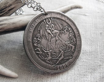 Witches in sabbath coven Devil Hobo nickel coin pendant necklace jewelry spiritual silver gothic jewellery ceremonial magic occult amulet