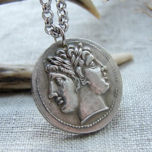 Janus ancient Roman copy of coin two-faced god Replica ancient pendant necklace jewelry silver jewellery ceremonial wiccan amulet