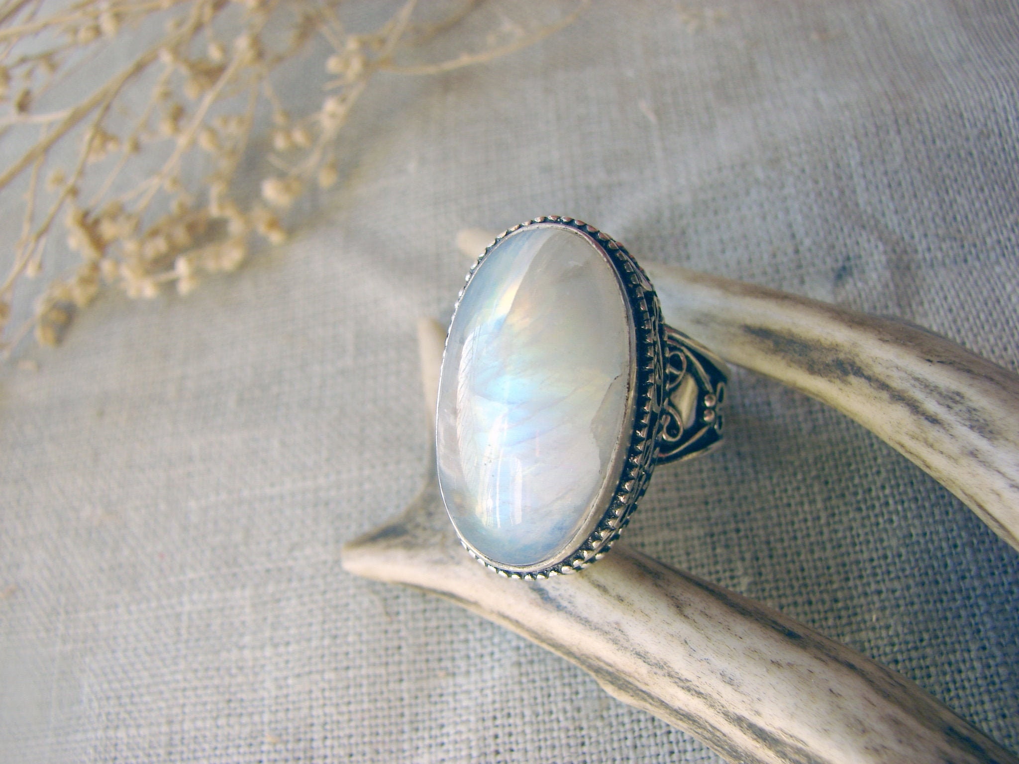 ムーンストーン リング サイズ 8 1/4 8.25 レインボー ブルー 派手な