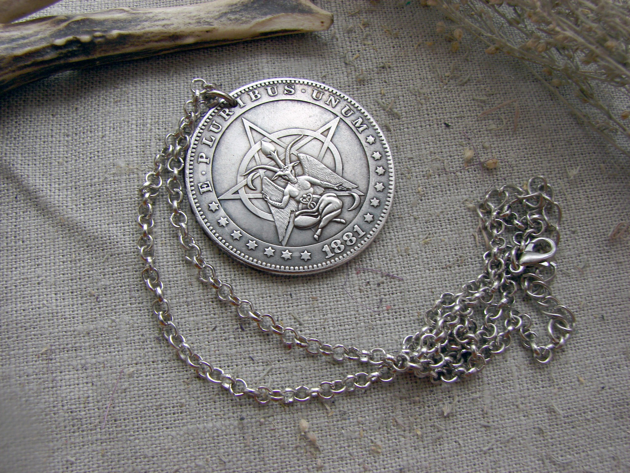 Lucifer Pentagram Hobo Nickel Coin Pendant Necklace Witch Jewelry ...