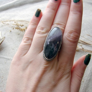 Amethyst ring size 7 Purple victorian big natural gemstone Witch crystal powerful spiritual silver gothic jewellery jewelry ceremonial magic