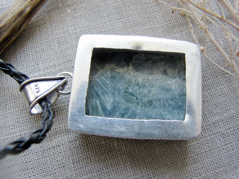 Seraphinite Serafina Green Chlorite necklace natural stone pendant Witch spiritual silver gothic jewellery statement jewelry magic