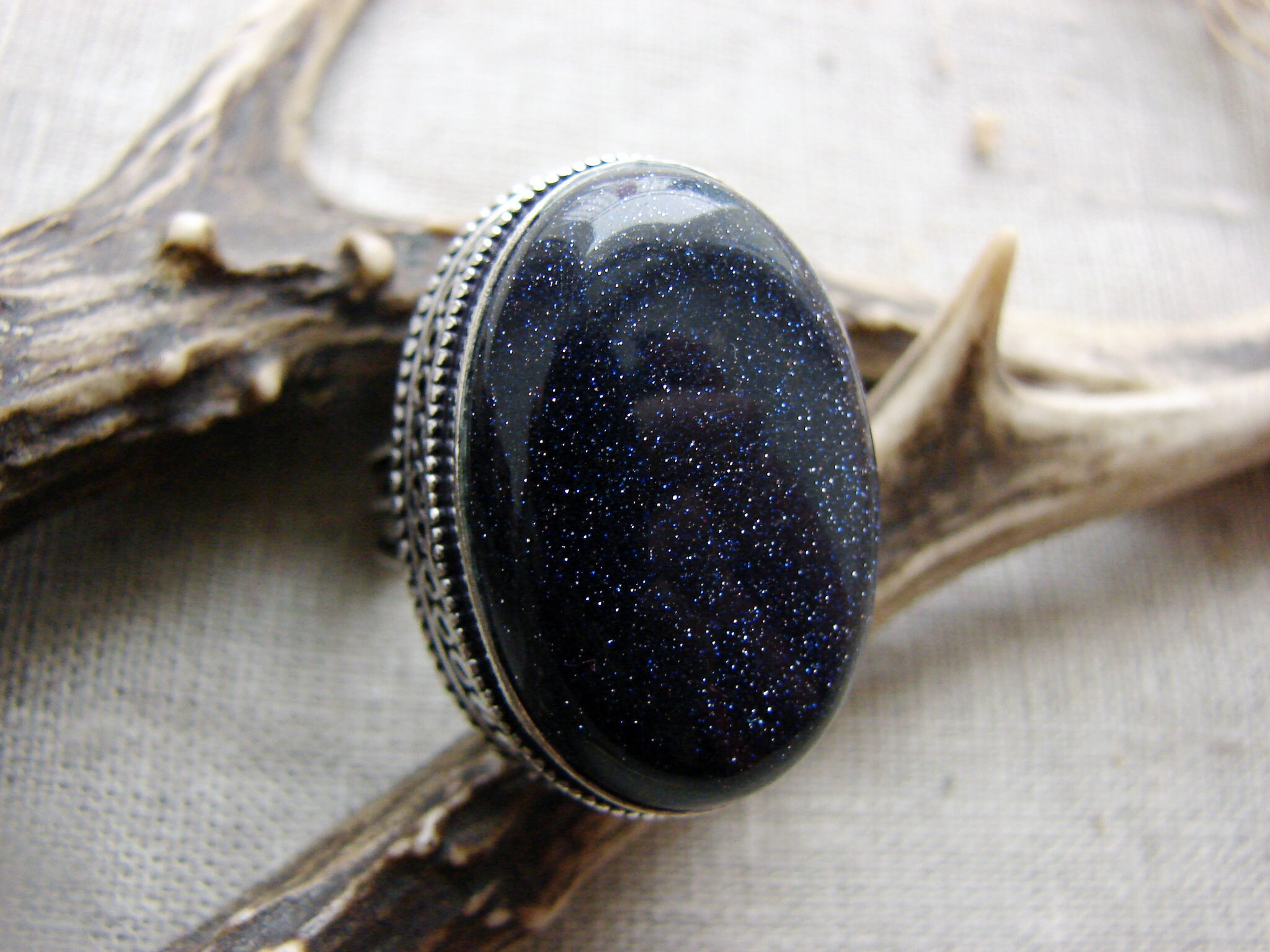 Black Sandstone ring size 6 1/2 6.5 navy Blue Goldstone Etsy