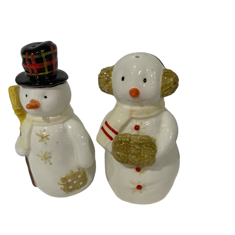 Hallmark Snowman Salt & Pepper Shakers Vintage Retro Christmas Holiday Winter image 5