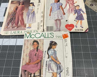 Vintage Sewing Pattern Lot McCalls Girls Laura Ashley Sz 7 8 10 Dress Cut