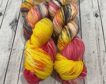 Sock Yarn 2 Skeins Variegated Wool Nylon Pink Yellow Yarn Bee