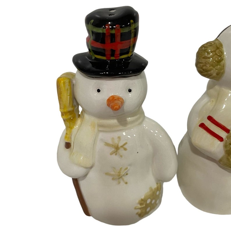 Hallmark Snowman Salt & Pepper Shakers Vintage Retro Christmas Holiday Winter image 7