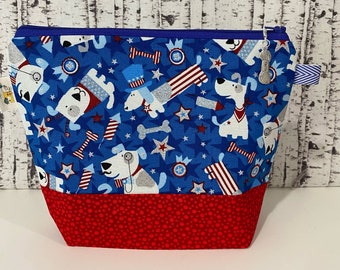 Small Knitting Bag Project Tote Yarn Storage Crochet Pouch Summer 4th of July