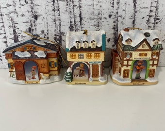 Vintage M.I. Hummel Christmas Ornaments Bavarian Village Heirloom Set 4 1999