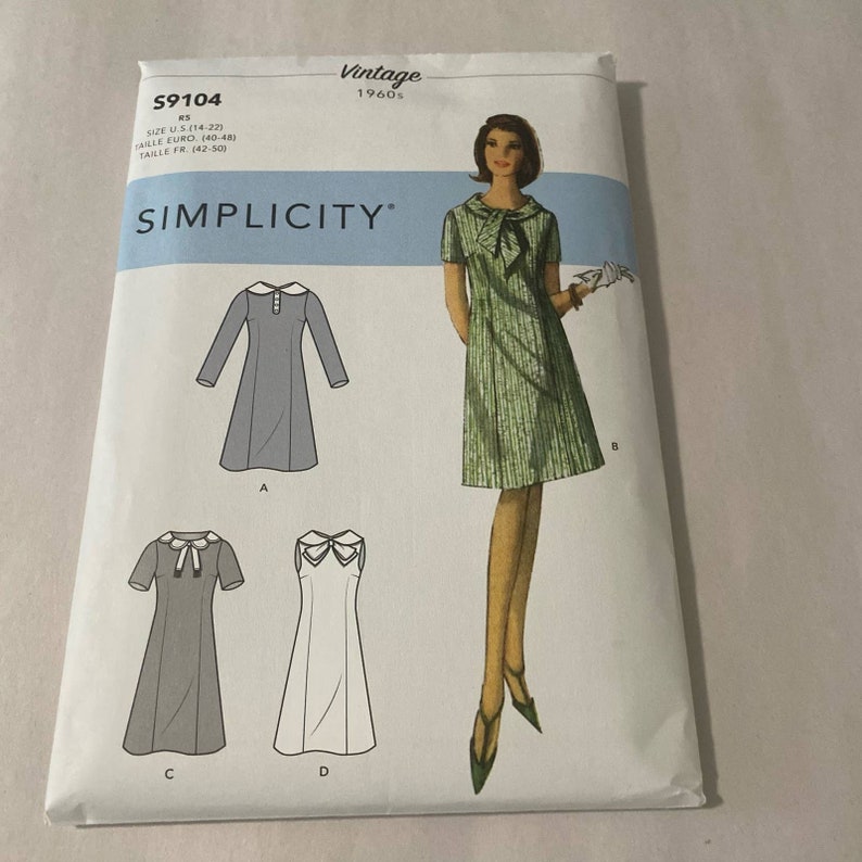 Simplicity 9104 1960's Reprint Dress 14-22 Women's Vintage Retro S9104 NEW Uncut image 1