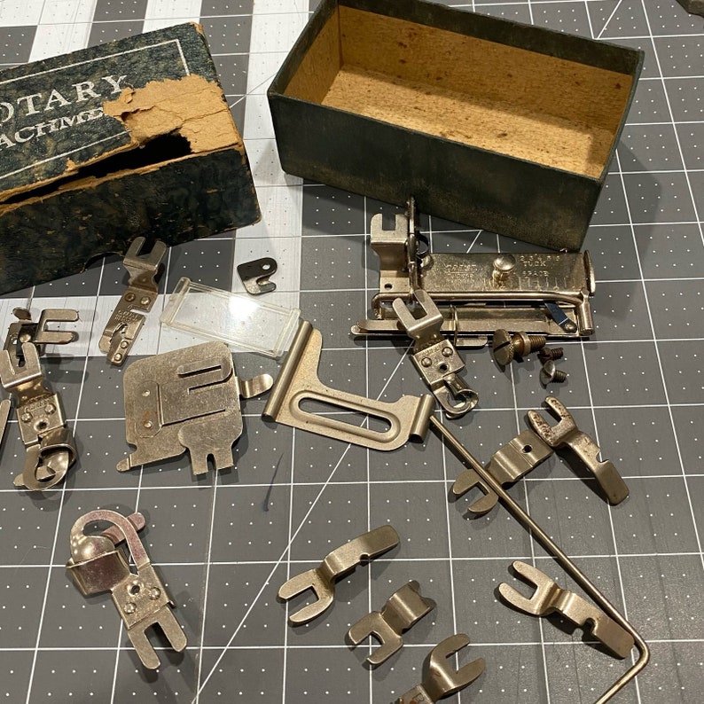 Greist Sewing Machine Rotary Attachments Box Feet Binder Hemmer Vintage image 1
