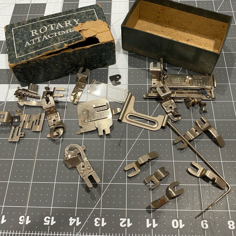 Greist Sewing Machine Rotary Attachments Box Feet Binder Hemmer Vintage image 5