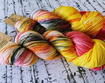 Sock yarn destash, Yarn Bee, Variegated wool sock yarn lot two skeins,  dyed sock yarn, fingering weight yarn, Yarn for knitting socks
