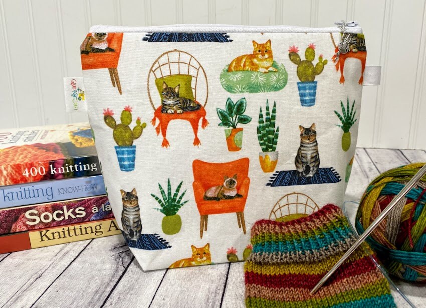 Small Knitting Project Bag Zipper Cat Sock Project Bag Etsy
