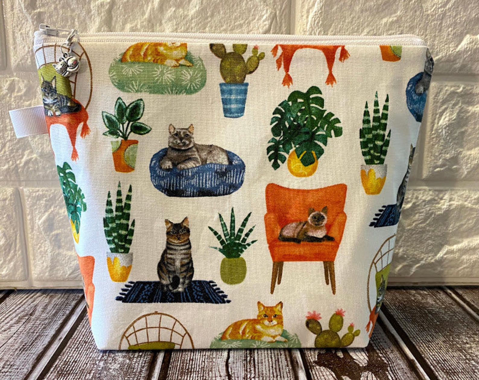 Small Knitting Project Bag Zipper Cat Sock Project Bag Etsy