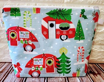 Christmas Knitting Project Bag, Knitting Zippered Bag, Knitting Bag, Project Bag, Project Bag Zipper, Yarn Bowl,Yarn Tote, Gift for Knitter