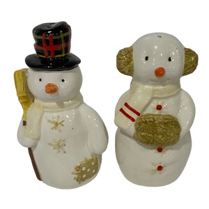 Hallmark Snowman Salt & Pepper Shakers Vintage Retro Christmas Holiday Winter image 6