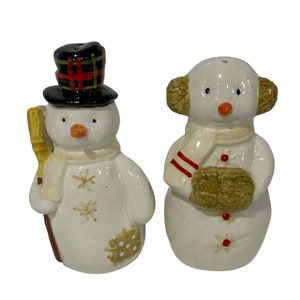 Hallmark Snowman Salt & Pepper Shakers Vintage Retro Christmas Holiday Winter image 1