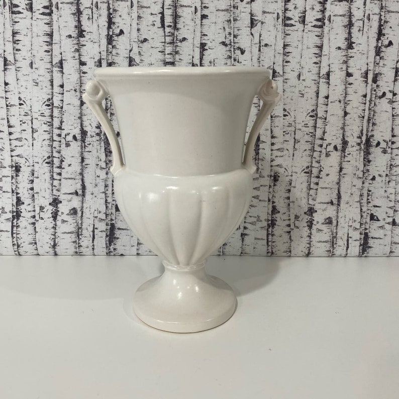 Roseville Pottery Vase USA 10.5 8 White Cream Grecian Vintage image 2