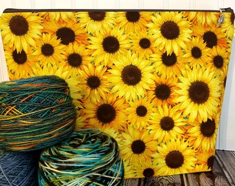 Project Bag, Knitting Bag, Zippered Knitting Bag, Knitting Project Bag, Yarn Bowl, Knitting Bowl, Sunflower Bag, Yarn Tote, Knitting Tote