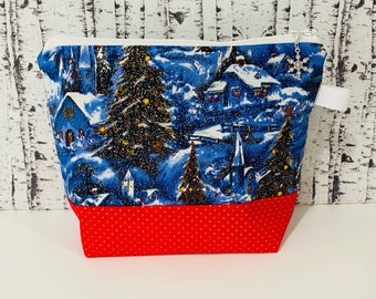 Small Knitting Project Bag Christmas Sock Sack Craft Tote Notions Pouch Zipper