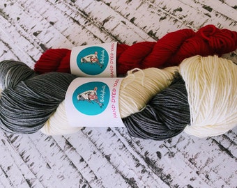 Hand dyed sock yarn destash, Biddy Knits, Variegated wool sock yarn plus mini skein for heels, indie dyed sock yarn, fingering weight