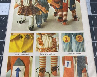 Simplicity Sewing Pattern 9137 Vintage Rag Doll Clothes Learning Uncut