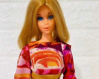 Vintage Live Action Barbie Doll 1970s Original Outfit Eyelashes Blonde Mod 1971