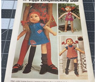 Simplicity 6063 Sewing Pattern Vintage Pippi Longstocking Doll Clothing