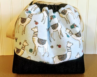 Drawstring Knitting Bag, Knitting Project Bag, Llama Knitting Bag, Knitting Bowl, Yarn tote, Knitting Tote, Yarn Bowl, Knitting Bag